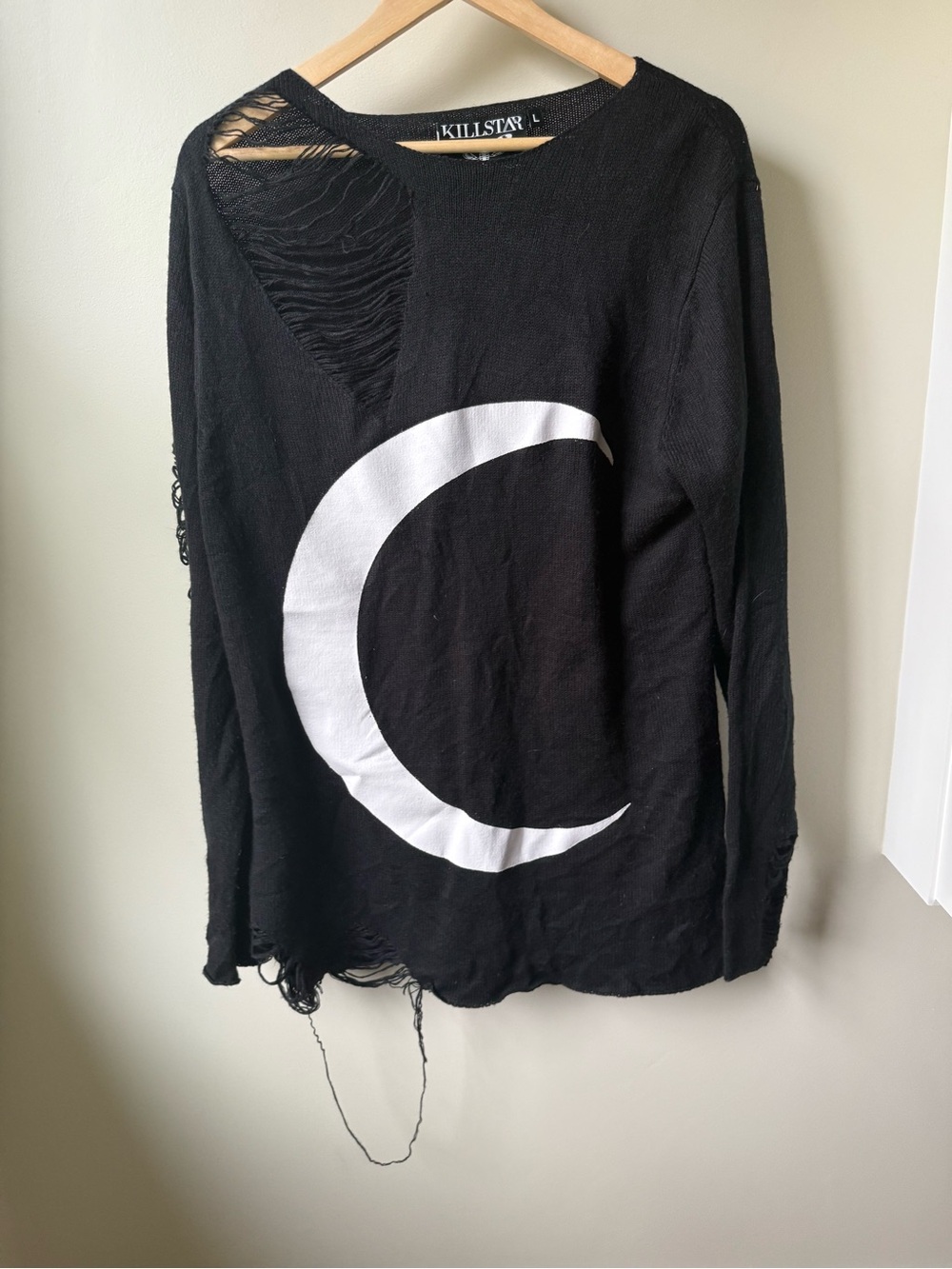 KILLSTAR Luna Crescent Moon Sweater Goth Punk Rock Grunge Distressed Witchy L